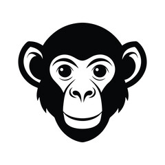 Black and white chimpanzee head with detailed face lines.eps
