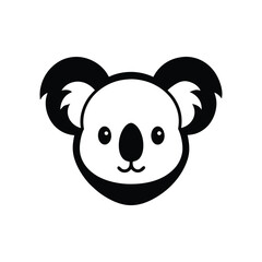 Black and white koala head with soft fur outline.eps