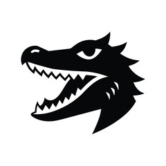 Black and white crocodile head with jagged teeth.eps
