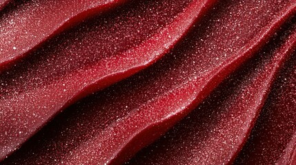 Deep red wavy textured surface with glittery specks, close-up macro view