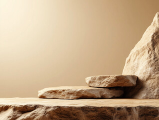 rock product display podium and rock on a brown background,ideal mockup for product display presentation backdrop design