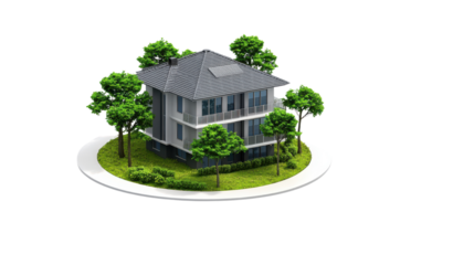 Modern Residential Building Surrounded by Lush Greenery and Trees