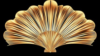 Seamless Golden Art Deco Palm Fan Pattern with Abstract Geometric Arches, Gold Plated Relief Sculpture on Black Background, Vintage and Modern Design