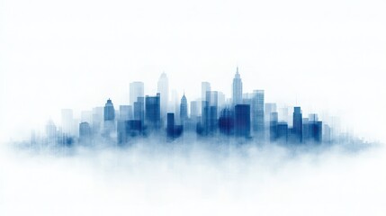 Fototapeta premium Cityscape in the Clouds: A Serene Blue Metropolis