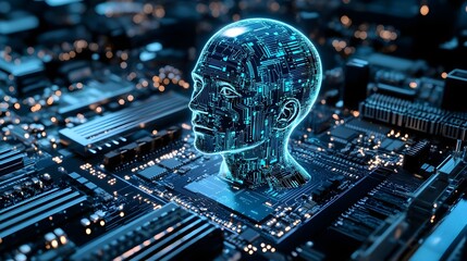 Digital Human Head Composed of Circuit Design in Futuristic Style