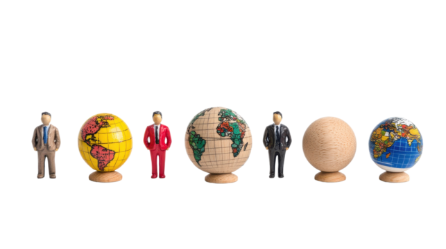 Miniature Figures and Globes Representing Global Business Concepts