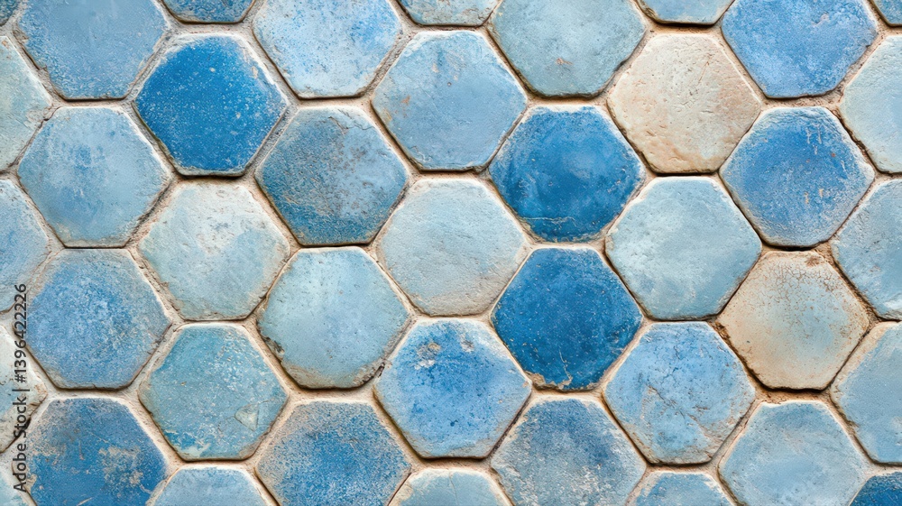 Poster blue and off-white hexagonal tile pattern texture