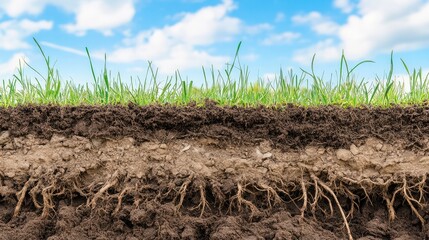 Cross-section of soil showing extensive root systems creating air pockets and drainage pathways.
