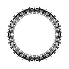 Circular ornamental design featuring complex black floral patterns arranged symmetrically. Perfect for decorations, graphic arts, or design projects requiring elegance and sophistication.