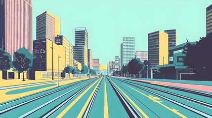 Fototapeta premium Vibrant Retro Comic Style City Landscape Illustration with Bold Lines