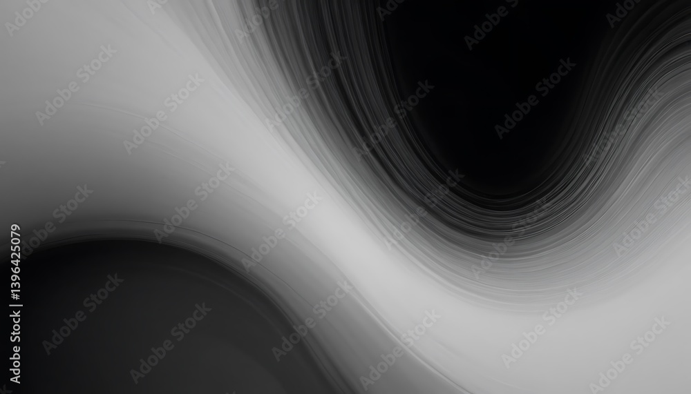 Poster black and white abstract liquid flow gradient background with grainy noise texture, super wide websi