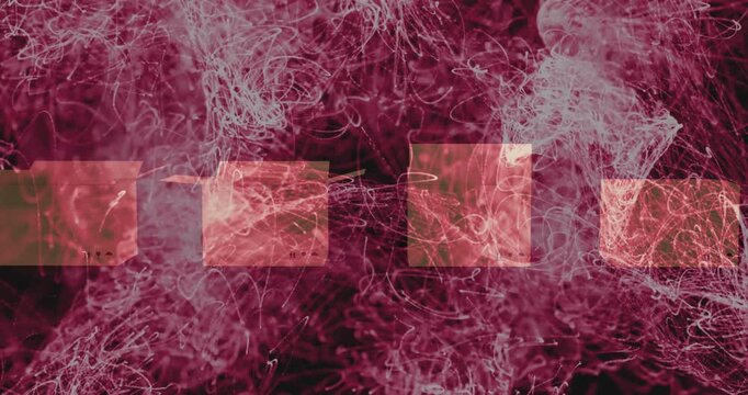 Animation of swirling red and pink patterns with rectangular overlays in design