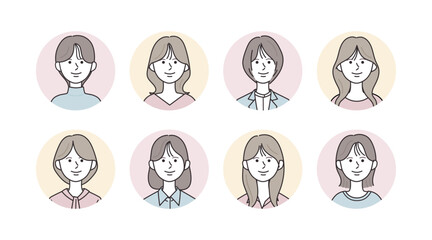 様々な女性のアイコンイラストセット