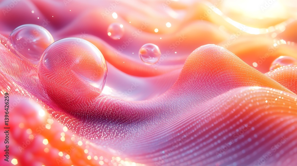 Poster abstract waves with bubbles and light reflections for background or texture