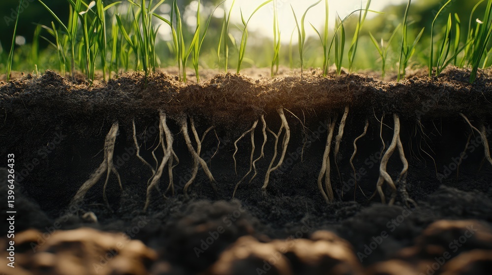 Poster soil transformation in action as deep roots create pathways for air and water penetration.