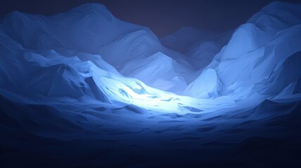 Blue Night Mountain Landscape: Low-Poly Digital Art