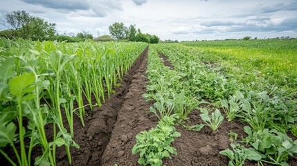 Underground view showing deep roots of cover crops creating pathways in dense soil.
