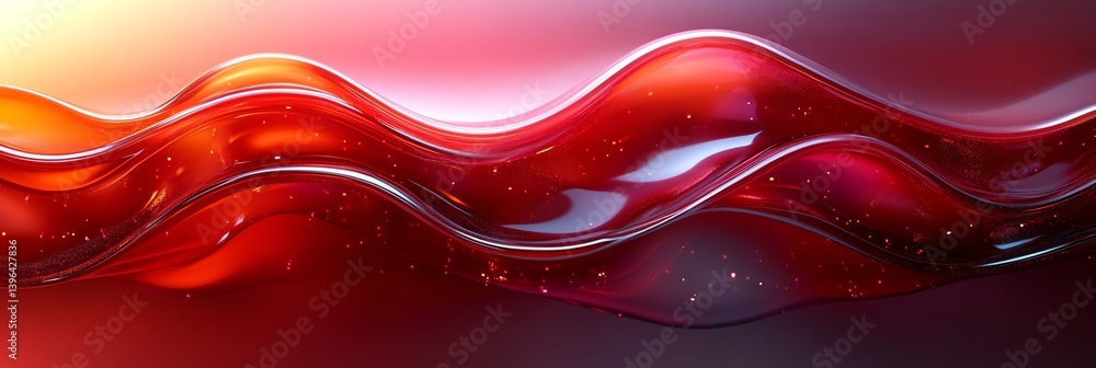Poster abstract red fluid wave background with glittering particles and smooth curves