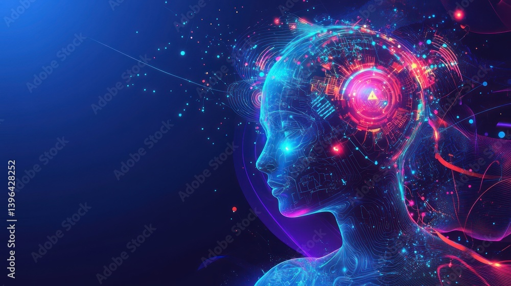 Aufkleber advanced ai technology human representation using digital circuitry and neon glow