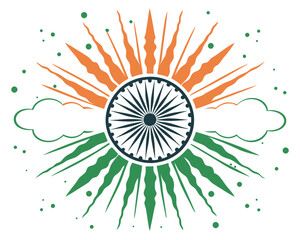 Stylized Indian flag with saffron, white, and green brushstrokes.