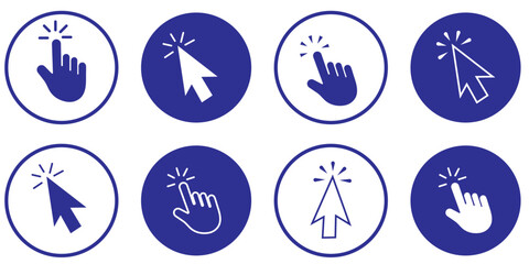 Computer mouse click cursor. Load symbol. Pointer cursor and loading icon. Cursors icons click set. Clicking cursor, pointing hand clicks icons. Variety Design.