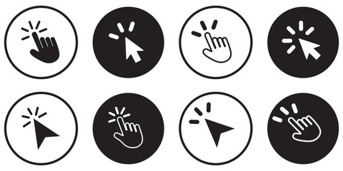 Computer mouse click cursor. Load symbol. Pointer cursor and loading icon. Cursors icons click set. Clicking cursor, pointing hand clicks icons. Variety Design.