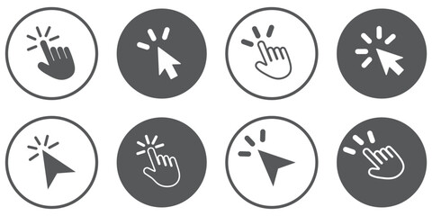 Computer mouse click cursor. Load symbol. Pointer cursor and loading icon. Cursors icons click set. Clicking cursor, pointing hand clicks icons. Variety Design.