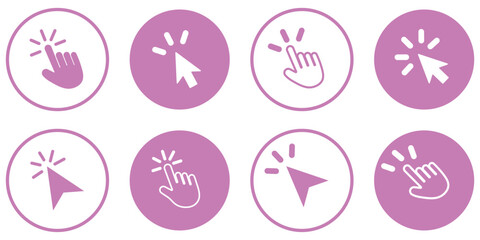Computer mouse click cursor. Load symbol. Pointer cursor and loading icon. Cursors icons click set. Clicking cursor, pointing hand clicks icons. Variety Design.