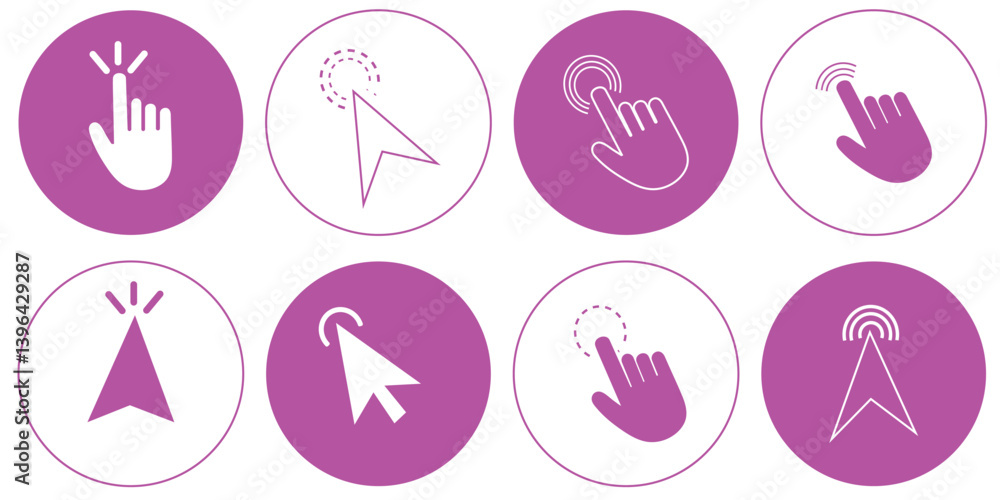 Poster mouse cursors and pointers, linear style icon set. on-screen navigation and user interactions. curso