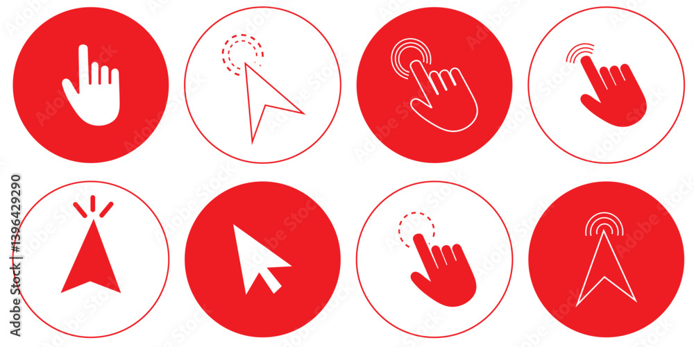 Poster mouse cursors and pointers, linear style icon set. on-screen navigation and user interactions. curso