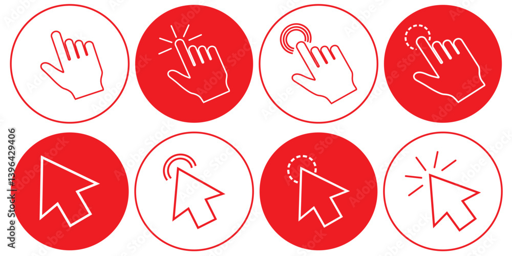 Poster mouse cursors and pointers, linear style icon set. on-screen navigation and user interactions. curso