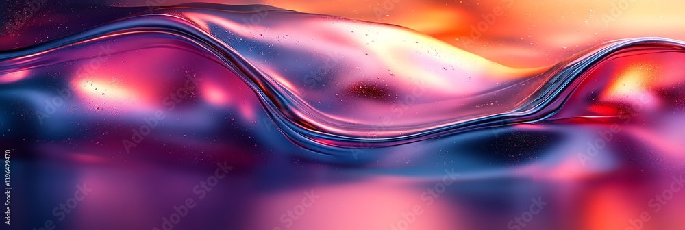 Poster Fluid Abstract Wave with Metallic Surface and Vibrant Color Transitions