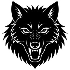 A hungry wolf face silhouette vector illustration on white background 