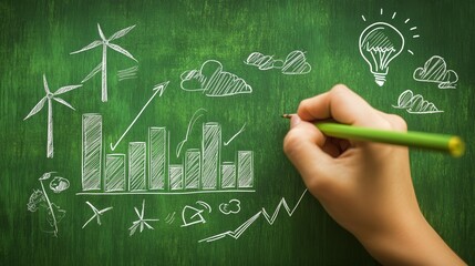 A variety of sustainable ideas on a soft green, natural surface draw by hand