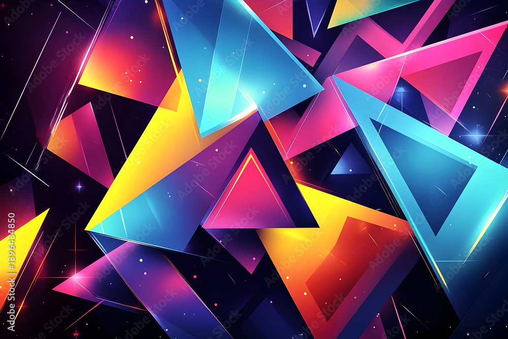 Aufkleber a vibrant abstract design composed of overlapping triangles in bold colors.