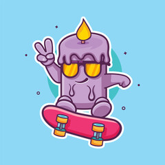 cool candle character mascot playing skateboard isolated cartoon