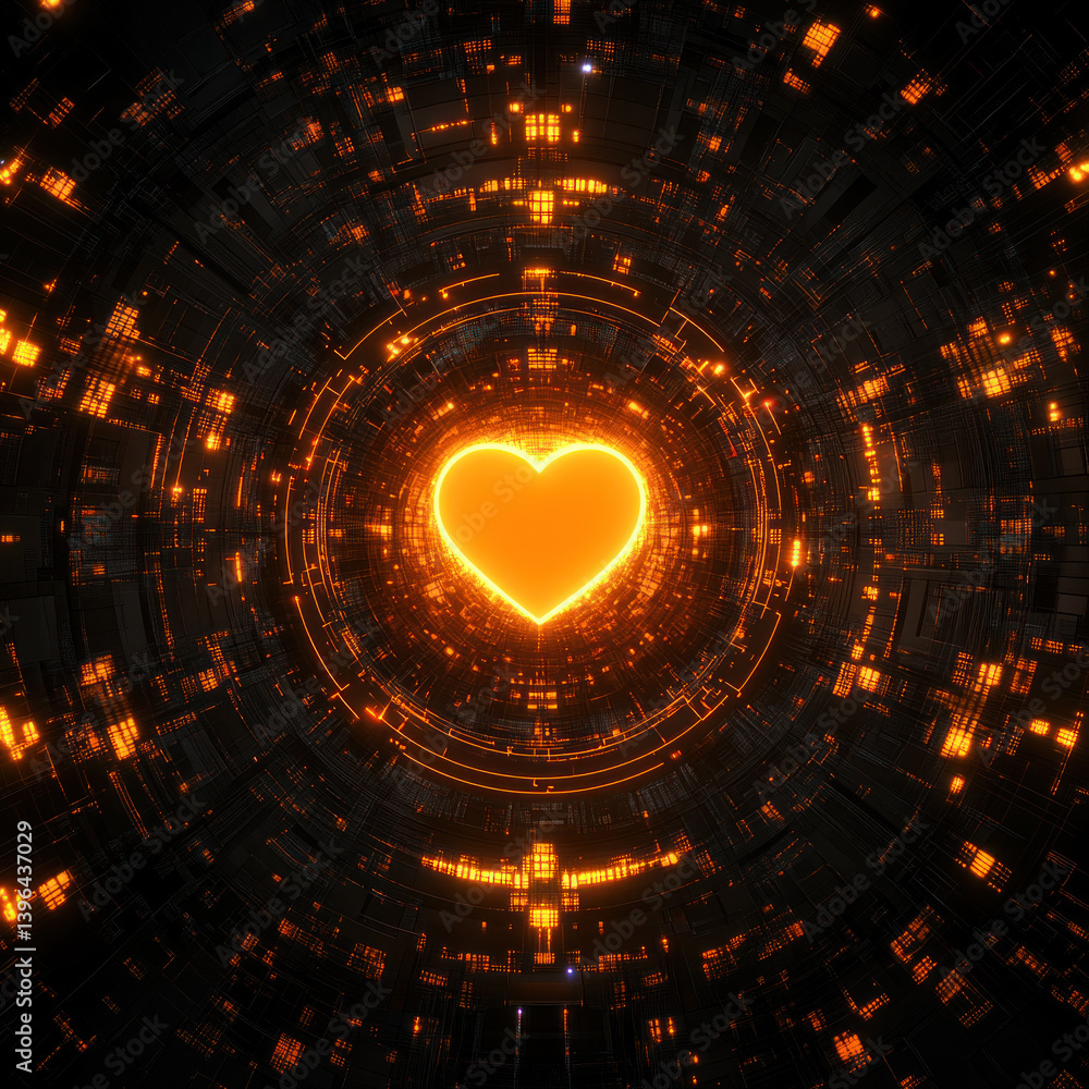 Aufkleber a glowing heart is at the center of a circle of lights, creating a warm and inviting atmosphere