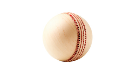 Close up of a cricket ball with red stitching on transparent background
