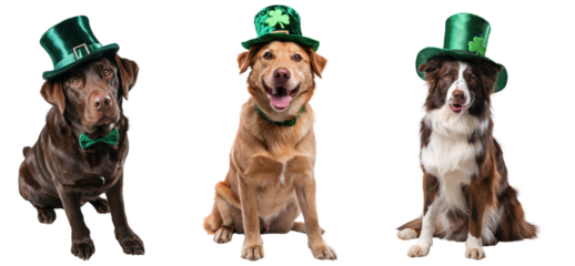 st. patrick's day dogs wearing green hats on transparent background