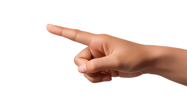 A hand pointing to the left on a transparent background - Powered by Adobe
