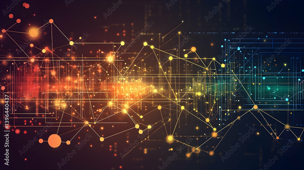 Poster a vibrant illustration of interconnected data points and lines, representing complex data relationsh