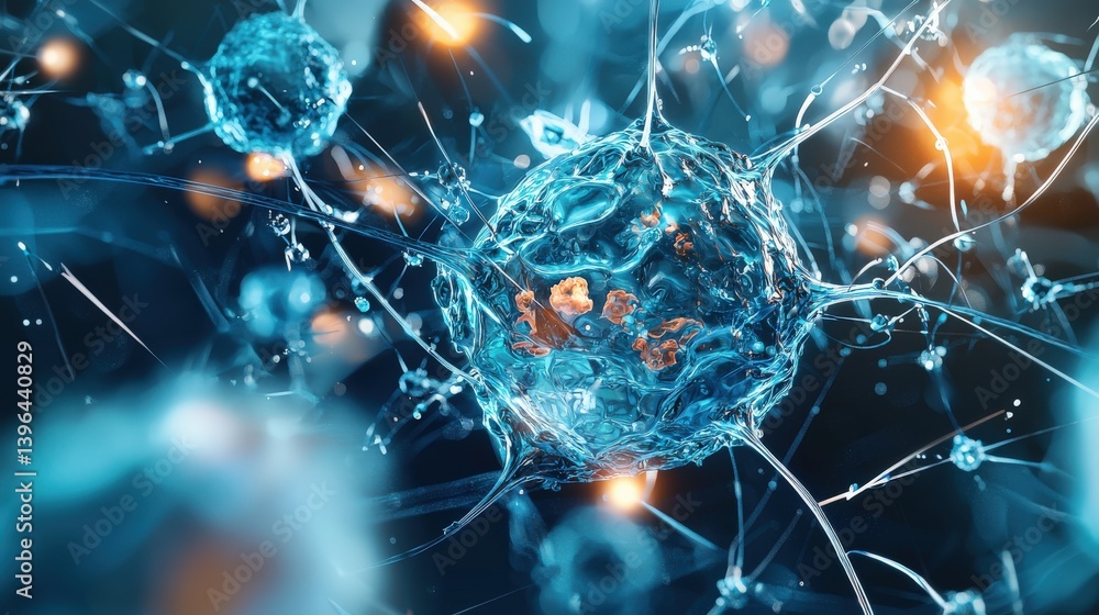 Poster a conceptual visualization of nanorobots reversing aging effects in skin cells, nanorobots concept