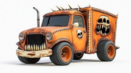 Rusty monster truck with skull details.