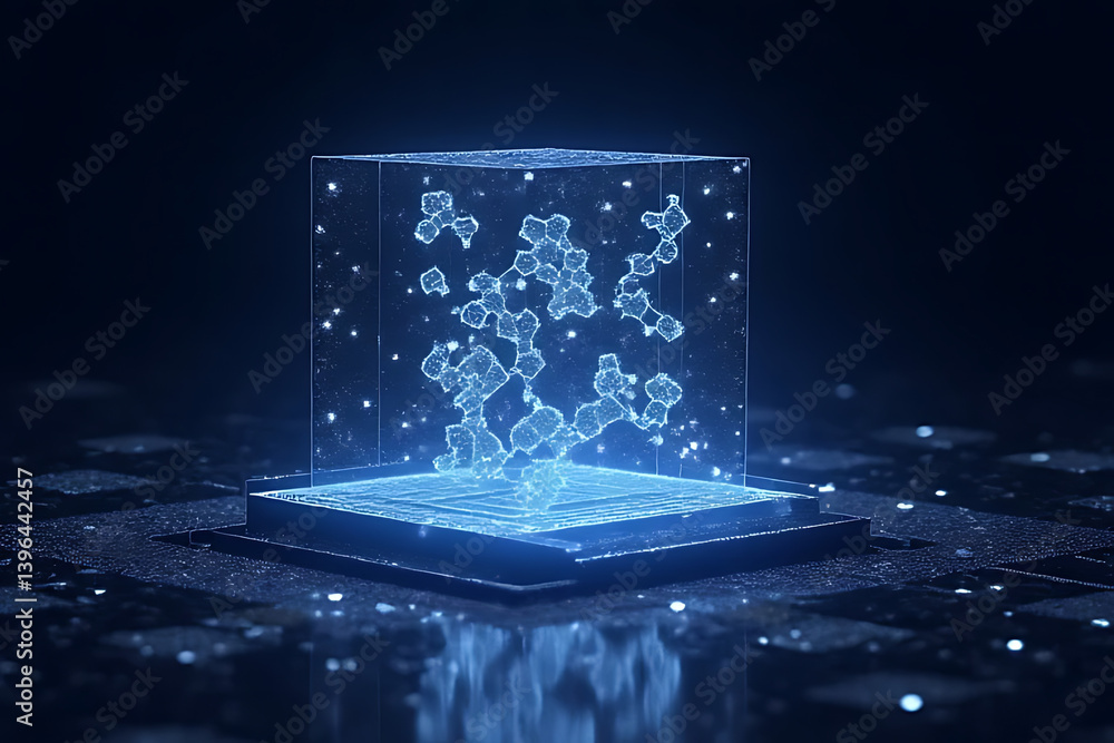 Poster 3d scientific visualization of molecular structures in a dark abstract digital lab environment