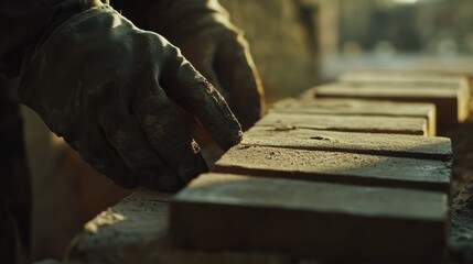 A mason laying bricks for an outdoor fireplace. Featuring expertise and craftsmanship