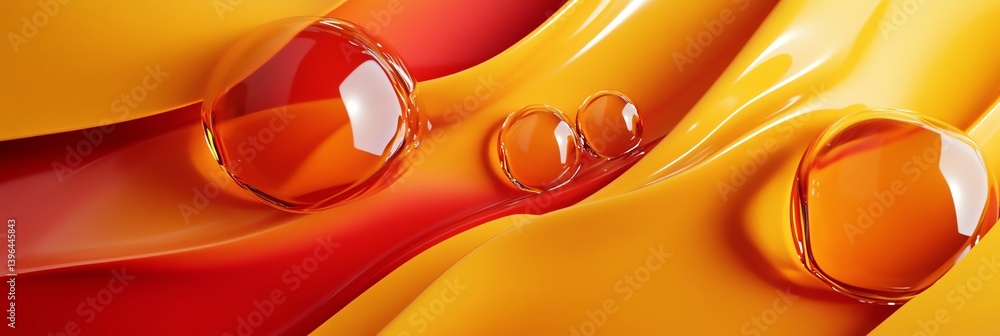 Poster liquid drops on wavy surface with orange and red color scheme