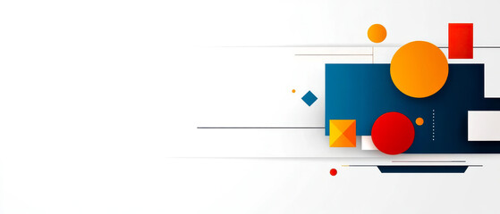 Naklejka premium A modern abstract design featuring geometric shapes in vibrant colors against a minimalistic white background.