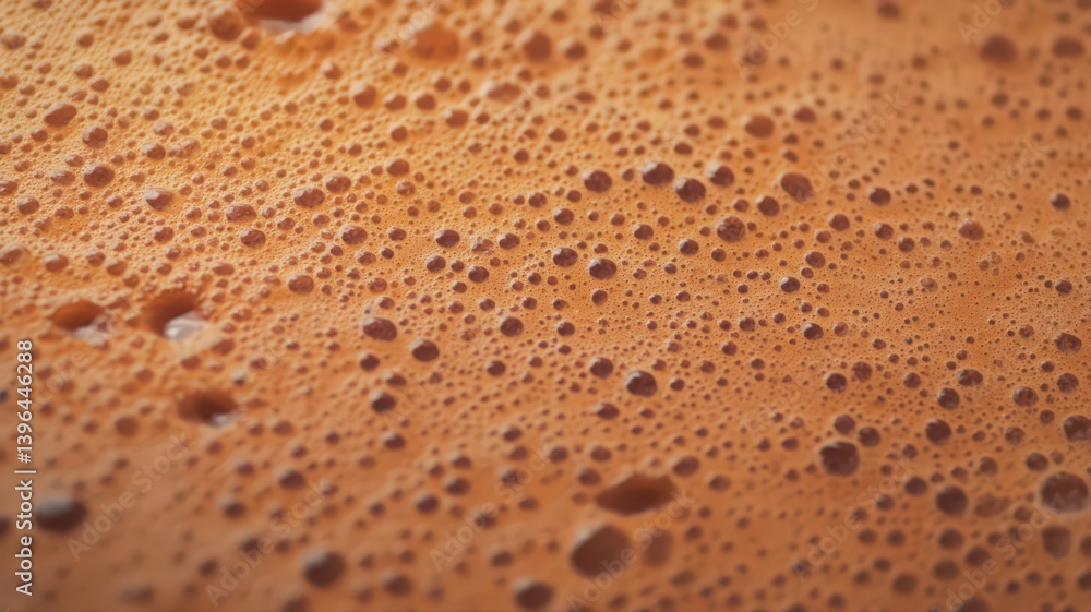 Poster brownish orange bubbled texture a macro shot of liquid surface with foamy patterns for abstract food