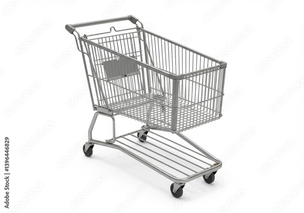 Poster a shopping cart made of metal on a white background in a studio shot with a simple composition