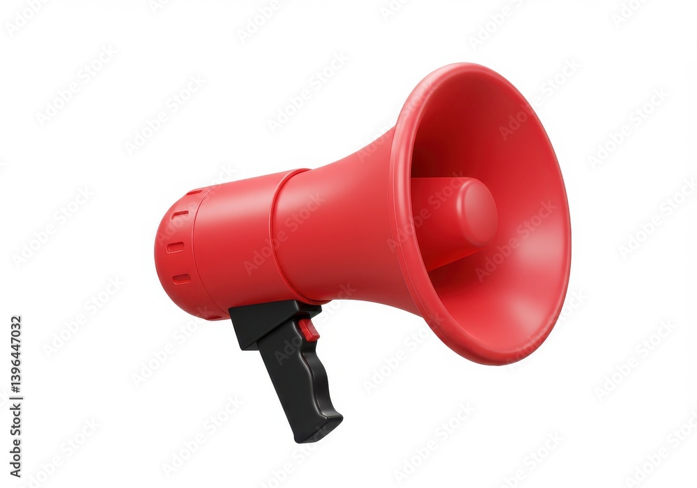 Poster a red megaphone with a black handle on a white background in a studio shot style render
